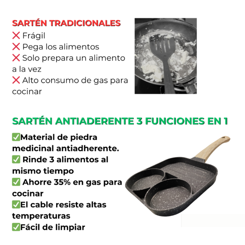 Sartén antiaderente 3 funciones en 1 + ENVÍO GRATIS